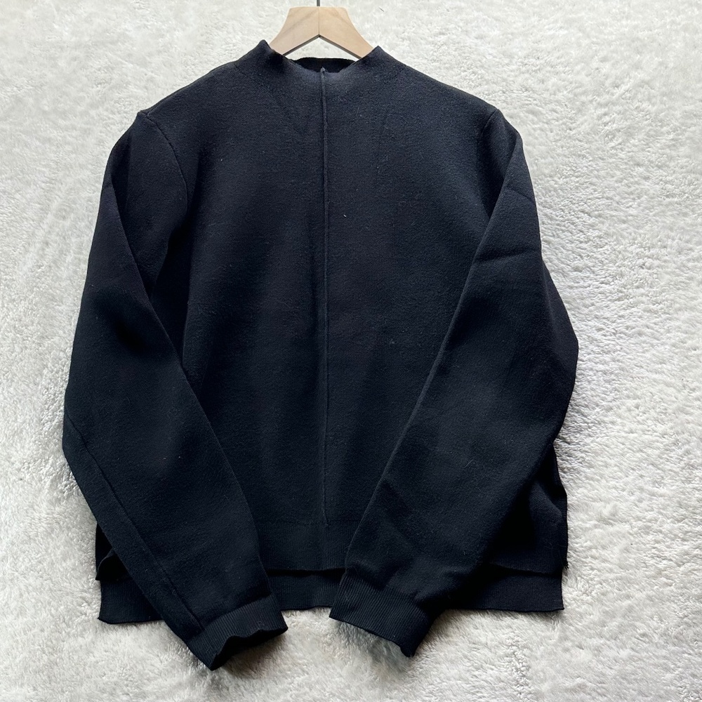 By Design Black Raw Hem Center Seam Long Sleeve Knit Sweater Size M